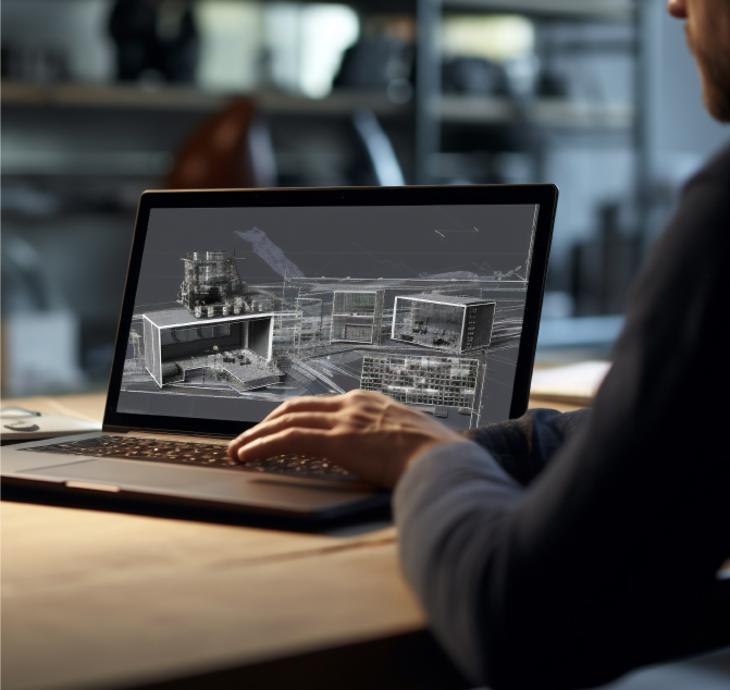 A dynamic image showcasing an architect working on a BIM model with 3D laser scanning data overlay, highlighting the seamless integration of both technologies.